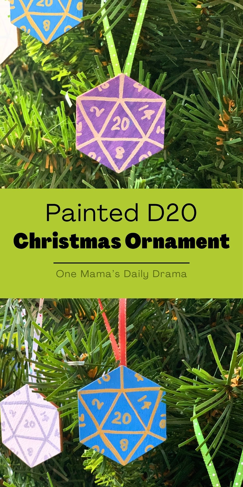 Painted D20 Christmas ornament.