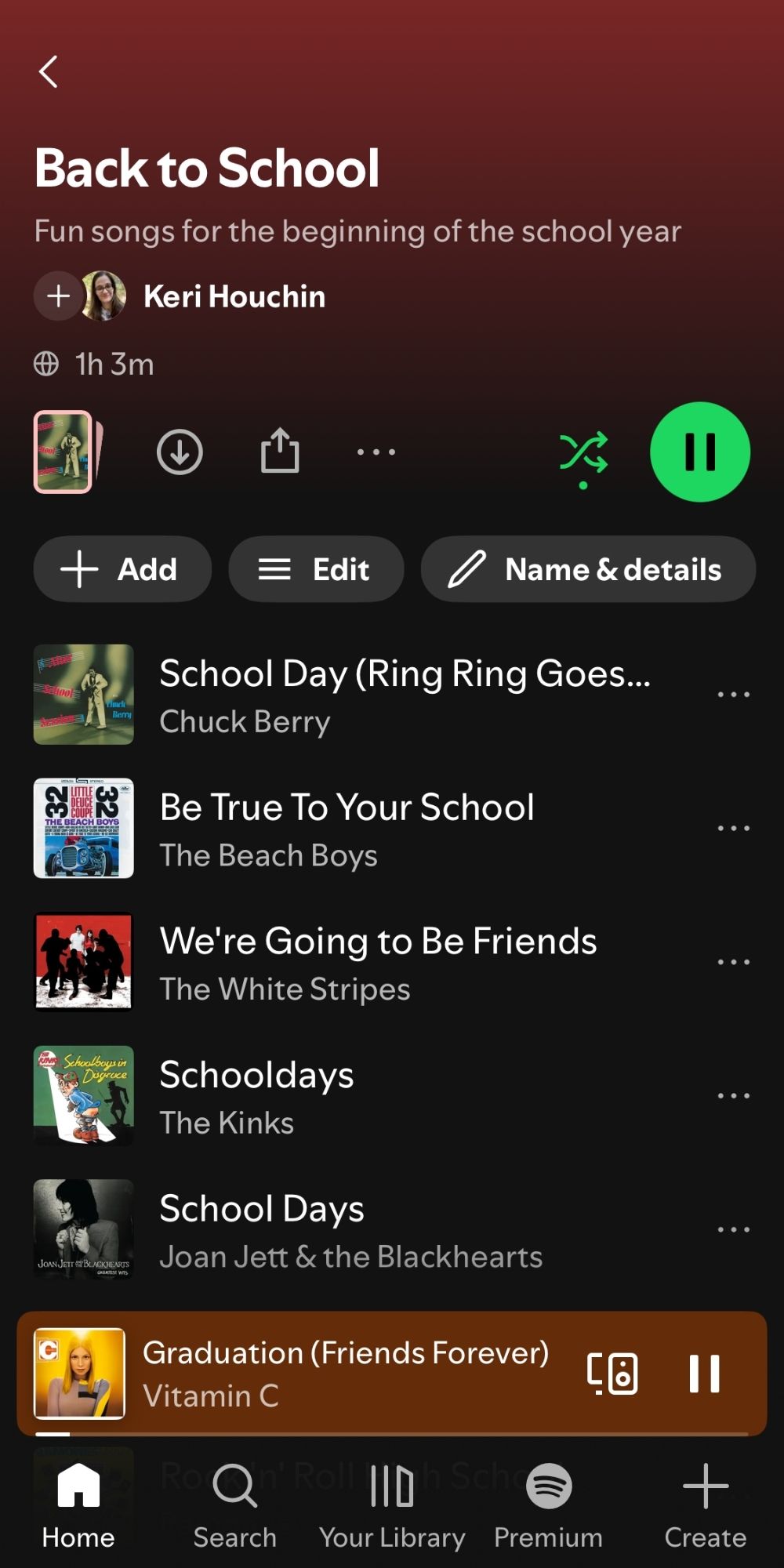 Back to School playlist on Spotify playing Graduation (Friends Forever) by Vitamin C.