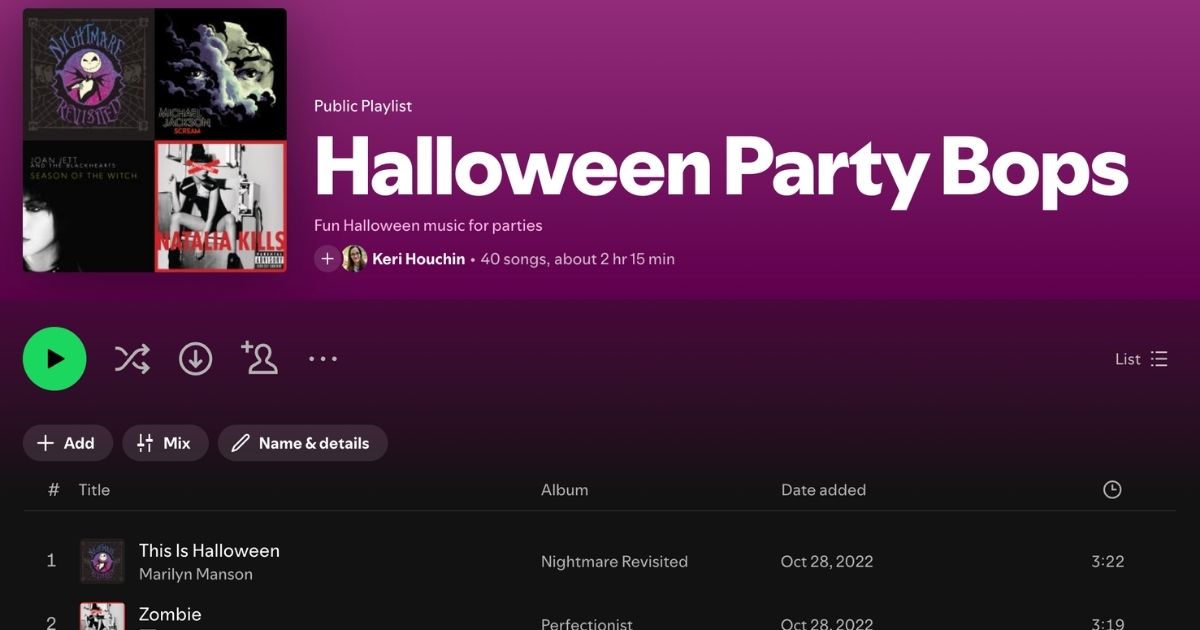 Halloween party playlist on Spotify.