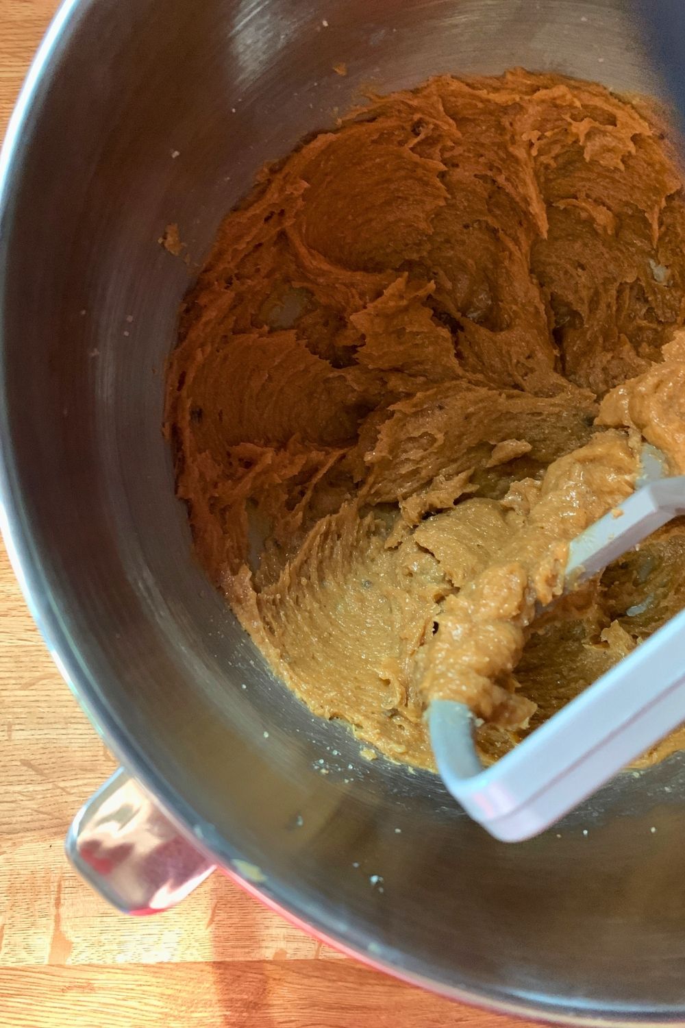 Egg and peanut butter mixed into cookie dough.