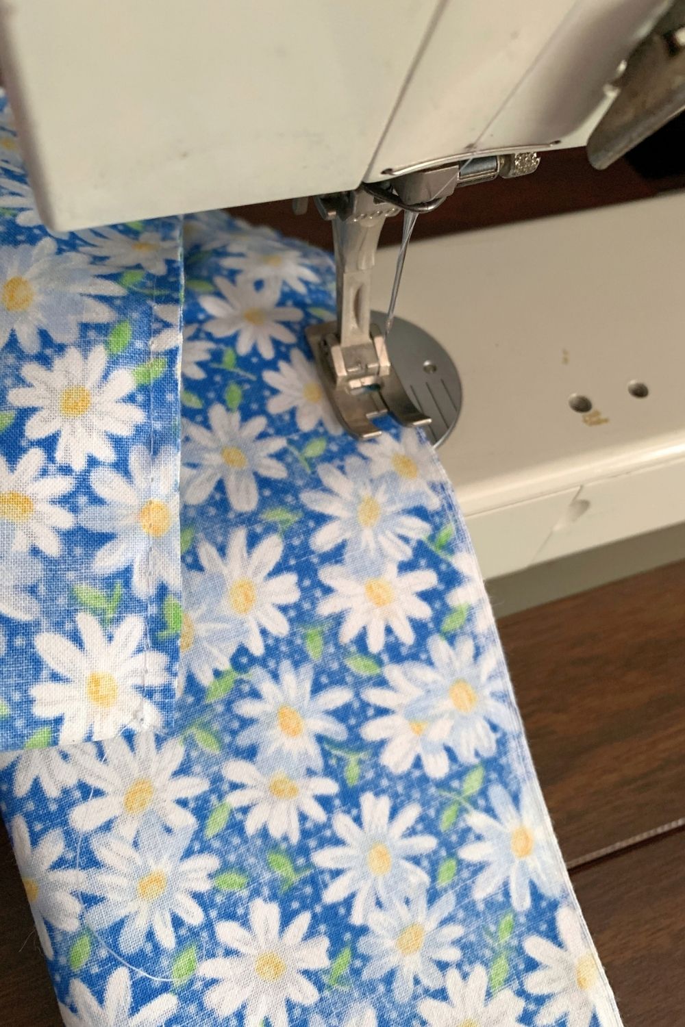 Sewing fabric with right sides together.