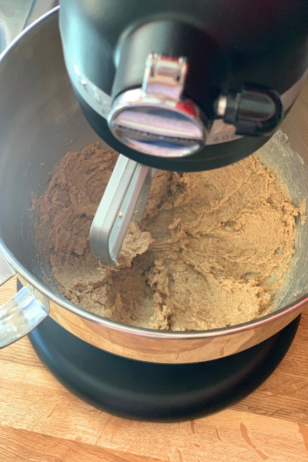 Creaming butter and sugar in a stand mixer bowl.