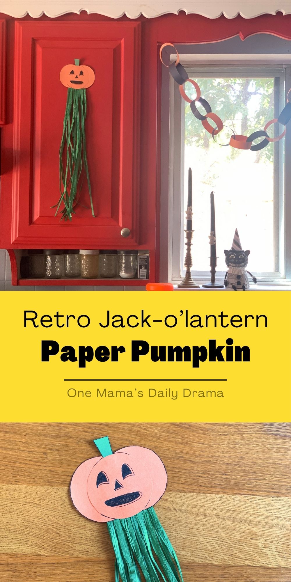 Retro jack-o'lantern paper pumpkin craft.